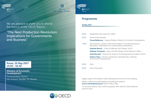 Presentazione del Rapporto OCSE “La prossima rivoluzione industriale: implicazioni per i governi e per il mercato” Presentazione del Rapporto OCSE “La prossima rivoluzione industriale: implicazioni per i governi e per il mercato”